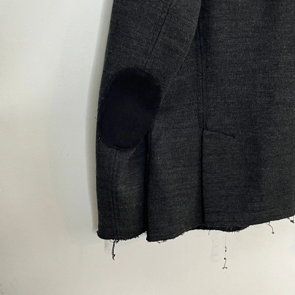 RNT23 Mens XXL (44 US)Dark‎ Gray Knit Blazer Jacket Raw Edge Elbow Patch Casual